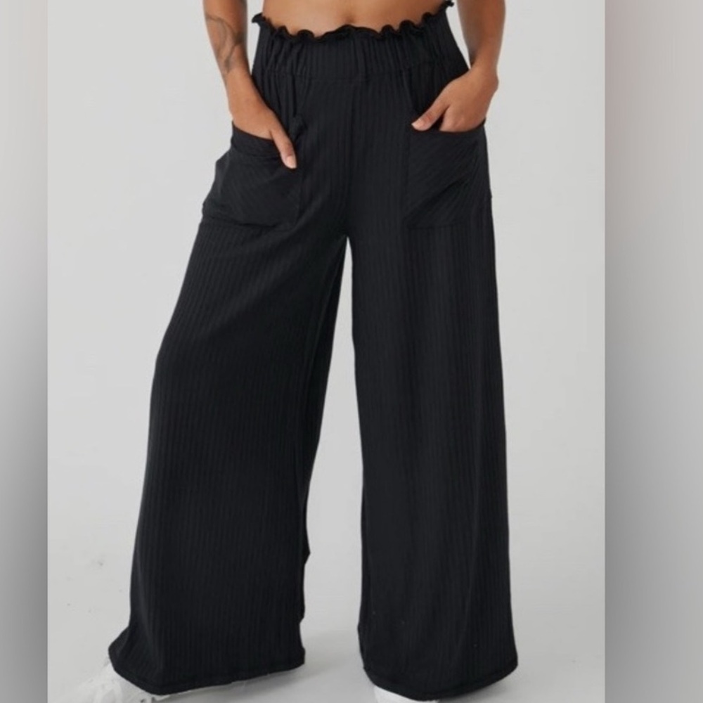 FP Movement by Free People Black Wide Leg Ribbed Pants